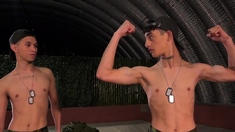 Twink military gays fuck bareback while no one is around