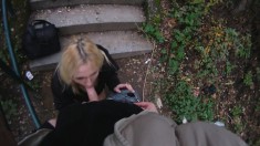 Blonde street bitch gets tricked into sucking and fucking his pecker