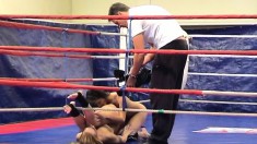 Two athletic girls get into a ring and have some pussy-licking fun