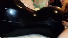Sex with my girl in black latex catsuit